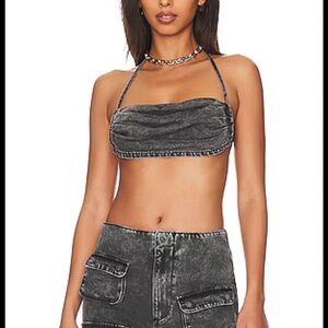 Women's Gray Denim Halter Top